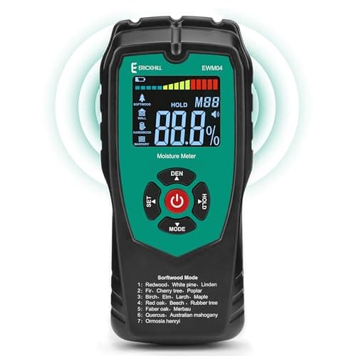 Image of ERICKHILL Wood Moisture Meter, Non-Invasive Damp Meter Detector with 4 Modes, LCD Display with Backlight, Wood and Building Material Dampness Inspection, Moisture Detectors for Drywood, Wall, RV