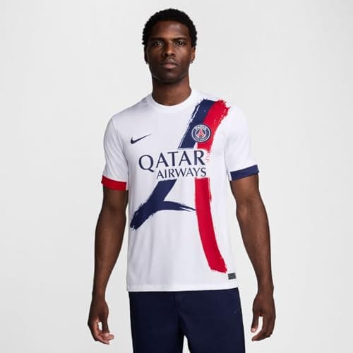 Image of Nike Mens Paris Saint-Germain Dry Fit Stad Away T-Shirt, White/Midnight Navy/Midnight Navy, L