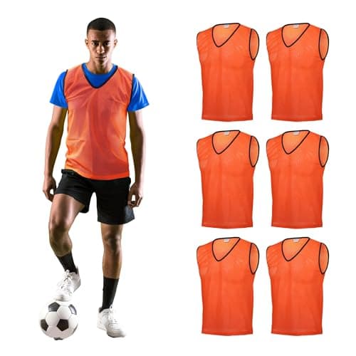 Image of GSi Sports Pinnies – Packs of 6 or 12 – Free Size – Mesh Training Vests for Soccer, Basketball – 6 Color Options (Orange)