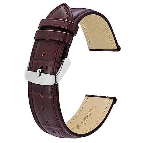 Image of BISONSTRAP Watch Straps 18mm, Alligator Embossed Leather Watch Bands, Coffee Brown with Silver Buckle