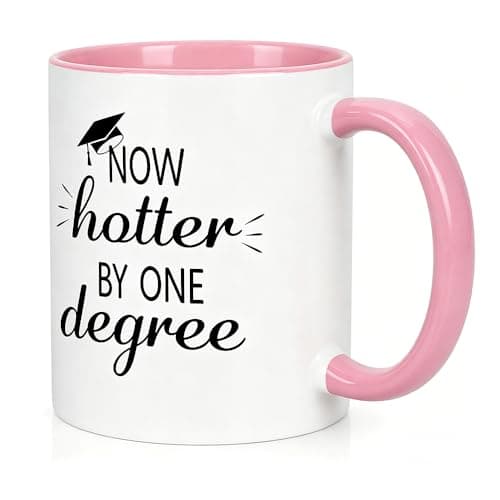Image of SKIKHN Ceramic Coffee Mug, 11oz Graduation Gifts, Coffee Mug with Now Hotter by One Degree, Funny Gifts Mug for Women, Hand Printed Coffee Mug, Graduation Gifts for Best Friend Him Her (Pink)