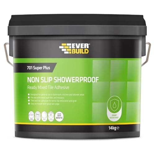 Image of Everbuild 701 Non Slip Tile Adhesive – Ready Mixed – Acrylic Based – Easy To Apply – High Strength – White – 14kg