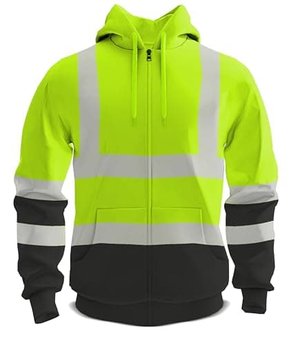 Image of Mega_Jumble Mens Hi Vis Safety Work Zipped Hoodie High Visibility 2 Tone Fleece Zip Up Sweatshirt Hi Viz Workwear Hoodie (UK, Alpha, XL, Regular, Regular, Yellow/Navy)
