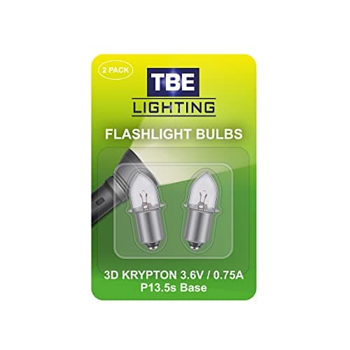 Image of TBE LIGHTING Replacement Torch Bulb 2D 3.6 Volt, 0.75A Bayonet Base P13.5 Krypton Bulbs, Pack of 2 Energy efficient Flashlight Krypton Bulbs to fit a Standard 2D Torches