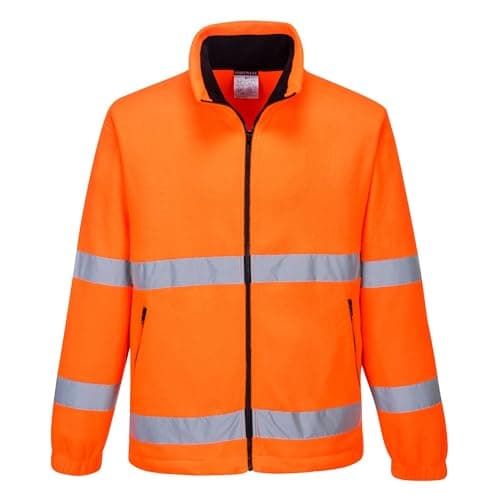 Image of Portwest F303 Hi-Vis Windbreaker Fleece Anti-Pill Microfleece Jacket Waterproof Breathable TPU Membrane with Reflective Tape and Zipped Pockets, Orange, XL