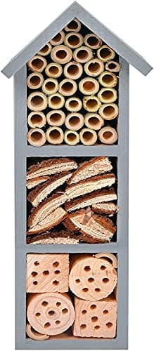 Image of EPISENT Deluxe Grey Wooden Insect House - Bug Hotel - Natural Wood Garden Shelter - Nesting Habitat for Bees, Ladybirds, Butterflies & More - Eco Friendly Outdoor Wall Mounted Insect Home