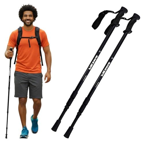 Image of Hiking Walking Telescopic Trekking Pole 2 Pack, Adjustable Collapsible Aluminium Sticks, Anti-Shock Design for Men & Women, Ideal for Camping, Hiking & Backpacking