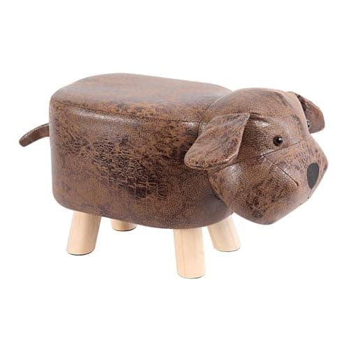 Image of Qianly Animal Footstool, Cartoon Dog Shaped Ottoman Chair, Foot Rest, Changing Stool for Living Room, Playroom, Brown