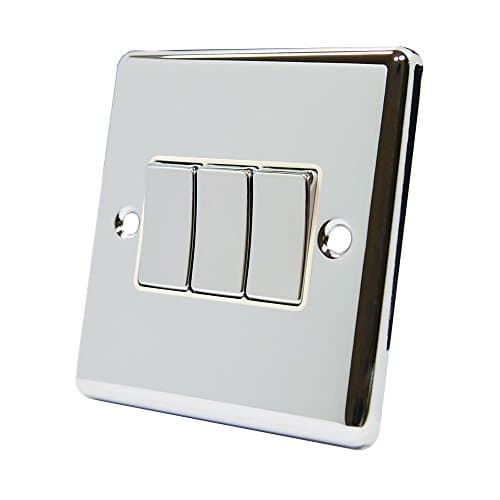 Image of AET CPC3GSWIWC 10 A 3-Gang 2-Way Polished Chrome Classical Triple Light Switch with White Insert Metal Rocker Switch