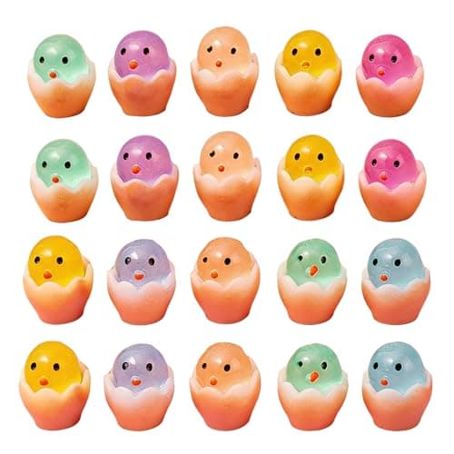 Image of CYMYGS 20 Pcs Easter Mini eggs, Easter Chicks Resin Figurines, Luminous Broken-shell Chick for Easter Tree Ornaments Seashell Designs Craft Basket Fillers Photo Frames and Wall Desktop Decorations