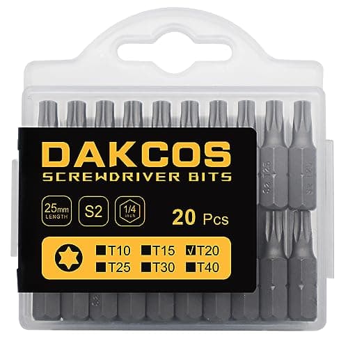 Image of DAKCOS T20 Torx Bit, 20PCS Impact Driver Bits, 1/4" Screwdriver Bit Sets, Premium S2 Alloy Steel Bits, 25mm Long