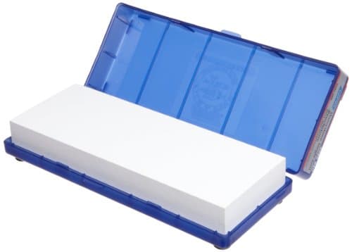 Image of Norton-Saint Gobain Abrasives 89507 Japanese-Type 4000 Grit Waterstone for Fast Sharpening and Ultra Fine Finishes, Silicon Carbide/Aluminum Oxide Abrasives, 8"L x 3"W x 1"H, Blue Plastic Hinged Box