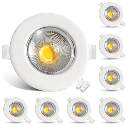 Image of HiBay 8X 10W Ultra Slim LED Downlights 3000K Round LED Spot Light White COB Recessed Ceiling Lights for Bedroom, Living Room, Cutout Ø65-88mm, 240V 850LM