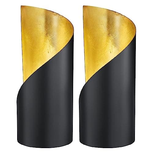 Image of Britalia 2 Pack - Matt Black & Gold Inner Vintage Metal Cylinder Table Desk Lamp | 24cm Height | 1 x SES E14 Lamp Bulb Required | UK Approved | Cylindrical Retro Swirl Design