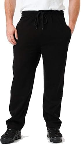 Image of Ploutos - Mens Open Hem Jogging Trouser, Tracksuit Bottoms, Sports Pants/Fleece Bottoms Joggers Mens, Boys Casual Trousers Sweatpants for Running Workout Gym (Black, L)