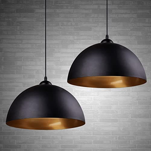 Image of Frideko 2 Pack Lampshades for Ceiling Lights - Industrial Light Shade Ceiling Black Pendant Light Fitting Kitchen Lighting Metal Lampshade for Bedroom Living Room Lounge Hall - E27 Base