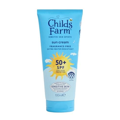 Image of Childs Farm Kids & Baby Sun Cream SPF 50+ | UVA & UVB Very High Protection | Extra Water Resistant | Fragrance Free | Suitable for Dry, Sensitive Skin, 100ml