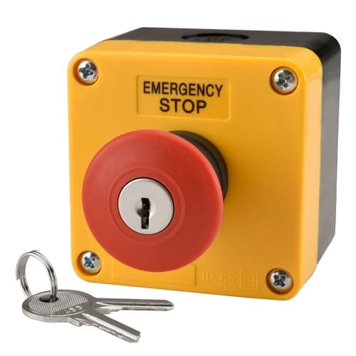 Image of Heschen Red Sign Weatherproof Emergency Stop Push Button Switch, 660V 10A, with Box and Key(1NO1NC)