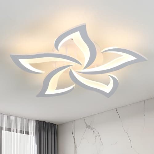 Image of Dorlink Acrylic LED Ceiling Light, 60W 5400LM 3000K Warm White CRI80 Modern Flush Ceiling Light Fitting for Living Room Bedroom Dining Room, Wrought Iron, White 58x58cm