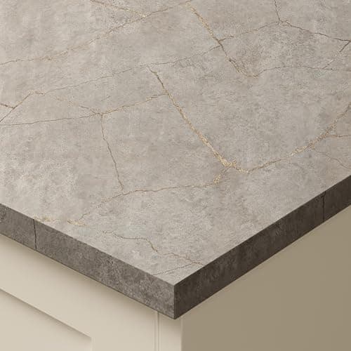 Image of Bushboard Omega Sleek Minos Stone Square Edge Laminate Kitchen Upstand 3000 x 100 x 20mm, Matching Stone Effect Finish, Wall Protection for Kitchen Worktops