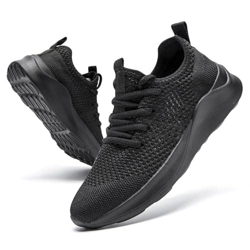 Image of DLWKIPV Men's Trainers Lightweight Breathable Slip-On Sneakers with Anti-Slip Sole and Cushioned Casual Outdoor Sports Fashion Jogging Shoes for Running Walking Tennis Shoes Black UK Size 9