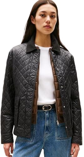 Image of Tommy Hilfiger Women’s Nylon Slim Quilted Jacket with Pointed Collar, Black (Black), XS
