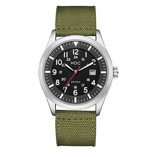 Image of Infantry Mens Analogue Watch Military Field Style,Mens Watches w/Date 12/24 Hr Display,Japanese Movement,Rugged Large Face,Breathable Green Nylon Strap, Classic Tactical Work Watch for Men