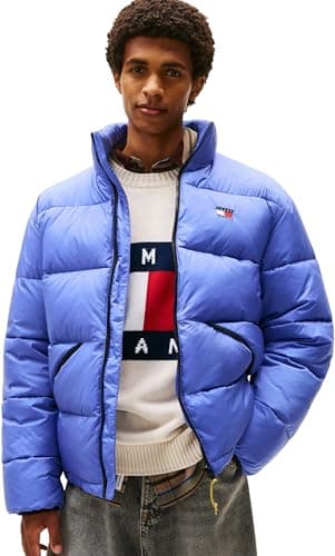 Image of Tommy Jeans Men’s Vail Puffer Jacket with Stand Collar, Blue (Soft Sapphire), XL