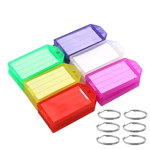 Image of Coideal Tough Plastic Key Tags, 30 Pcs Colored Identifier ID Keychain Tag with Strong Split Ring and Flap Label Window for Luggage, 6 Assorted Colors