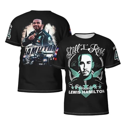 Image of KESATUOT Mens Lewis Racing Driver Hamilton 44 All Over Print Shirts Colorful Tshirts Crewneck Short Sleeve Graphic Tees for Man Multicoloured M