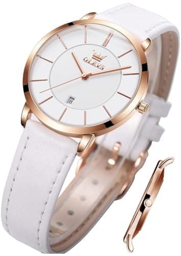 Image of OLEVS Ladies Quartz Watch Minimalist Casual Ultra-Thin Design & Leather Strap & Waterproof & Date Elegant Watch