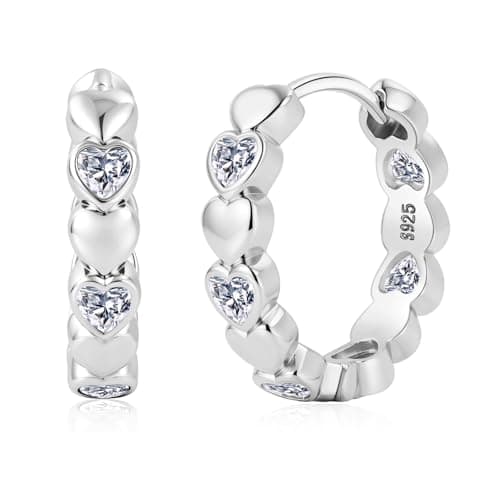 Image of Senteria Small Silver Hoops Earrings for Women Hypoallergenic Sterling Silver Hoop Earrings with Heart Cubic Zirconia Lightweight Diamond Hoop Earring for Women 20MM