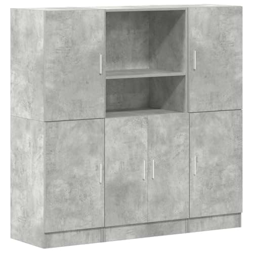 Image of vidaXL 3 Piece Kitchen Cabinet Set - Concrete Grey Engineered Wood - Modern Style - Ample Storage Space for Kitchens/Hotels