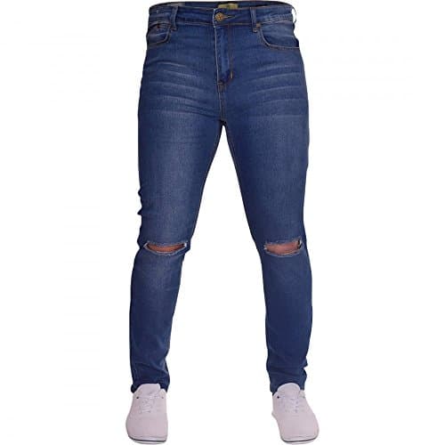 Image of Island Trading Mens Ripped Slit Knee Skinny Stretch Fit Jeans Distressed Men's Denim Waist 32 Leg 32" (32R) Blue