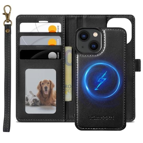 Image of XTCASE Leather Case for iPhone 13 Mini / 12 Mini, Magnetic Compatible with MagSafe, 2 in 1 Removable Phone Case, Wireless Charging, Flip Wallet with Card Slot Stand Protective Shockproof Cover, Black