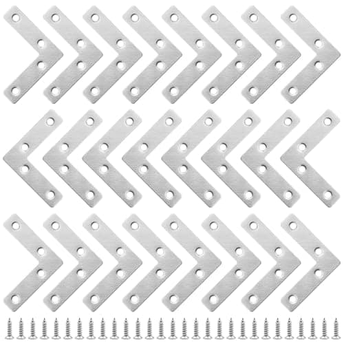 Image of Flat Corner L Shape Plate, 24 Pcs Flat Right Angle Bracket, Stainless Steel Repair Brace Support with Screws for Furniture Desk Table Shelf, Joining Mending Plates Connector(60mm*60mm)