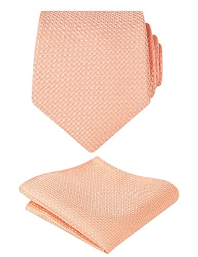 Image of Alizeal Mens 8cm Solid Color Necktie and Hanky Classic Business Wedding Formal Tie with Pocket Square Set, Coral