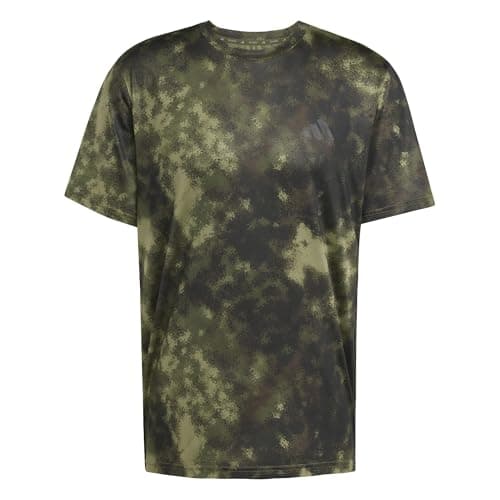 Image of adidas Men's Train Essentials Seasonal All Over Print TEE, Olive strata, XS