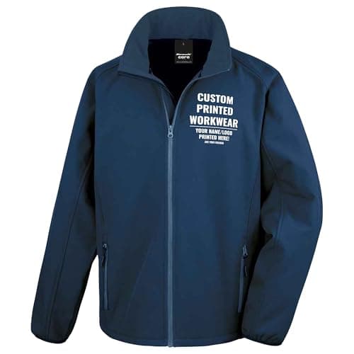 Image of Purple Print House Custom Mens Work Soft Shell Jacket for Him | Personalised Printed Jacket with Company Logo | Staff Uniform or Outdoor Layer | Add Your Business Logo or Text, S, Navy