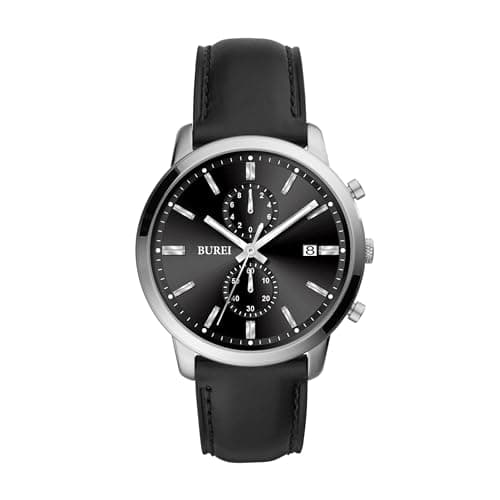Image of BUREI Watches Chronograph Japanese Quartz Waterproof Wristwatch Men Leather Strap Business Casual Sport Date Watch for Men (Grey Black)