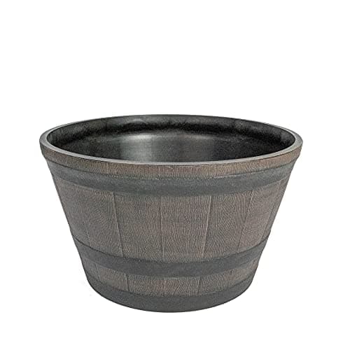 Image of Thompson & Morgan Garden Wooden Effect Barrel Planter, Outdoor Half Whiskey Cask Flower Pot, Indoor Rustic Patio Grow Plant Container (1, Large)