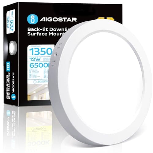 Image of Aigostar 12W LED Ceiling Light Cool White 6500K Daylight, 1350LM Small Flush Mount Lamp,Bright Round Ceiling Light for Kitchen Office Garage Workshop, 91W Equivalent, Low Profile, Thin