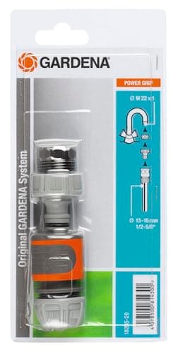 Image of GARDENA Rapid Connection Set: Tap connection set for quickly connecting 13 mm (1/2 Inch) and 15 mm (5/8 Inch) water hoses (18285-20) (Packaging may vary), Orange, Grey, Silver