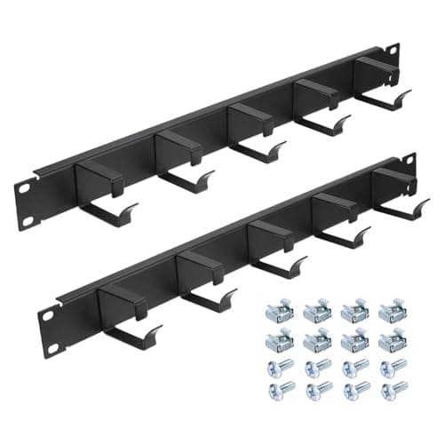 Image of PATIKIL 1U 5 D-Ring Cable Manager, 2 Pack 19-Inch Metal Horizontal Rack Mount Metal Server Rack Wire Management for Racks, Server Cabinets, Black