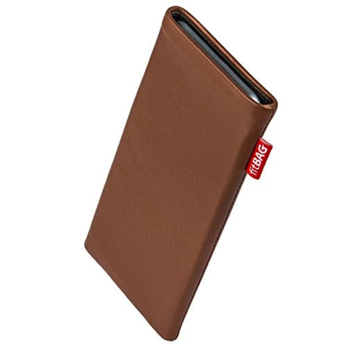 Image of fitBAG Beat Brown custom tailored sleeve for Meizu 16 | Made in Germany | Fine nappa leather pouch case cover with MicroFibre lining for display cleaning