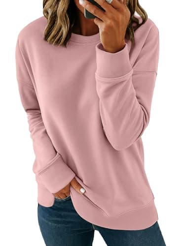 Image of SMENG Ladies Tops Long Sleeve Knit Sweatshirt Round Neck Ribbed Hem And Cuffs Fall Sweatshirts For Women UK Pink XXL