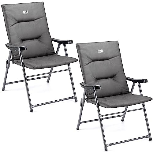 Image of Trail Monarch Folding Camping Chair Padded High Back Outdoor Garden Armchair Seat (2 x Grey & Black)