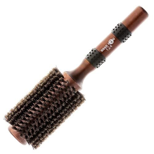 Image of Head Jog 124 Natural 100% Boar Bristle Round Hair Brush with Wooden Handle & Barrel. Radial Brush for Hair Drying, Volume, Curling, Smoothing & Adds Shine. Styling Brush For All Hair Types. (37mm)