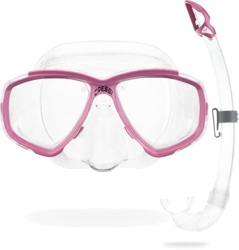 Image of Cressi Perla Separate Glass Mask & Snorkel Set for Adults - Low-Volume Diving Mask - Dry-Top Snorkel Set - For Diving & Snorkelling - Transparent/Pink - Combo Set Perla Mask + Mexico Snorke