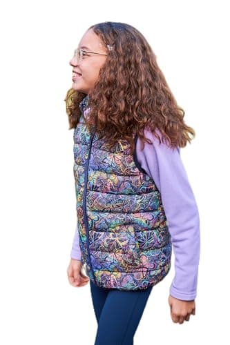 Image of Mountain Warehouse Rocko Kids Printed Padded Gilet - Water Resistant, Microfibre Childrens Jacket, Insulated Vest, Boys & Girls - For Spring Summer Bright Pink (Printed) Kids Size 5-6 Years